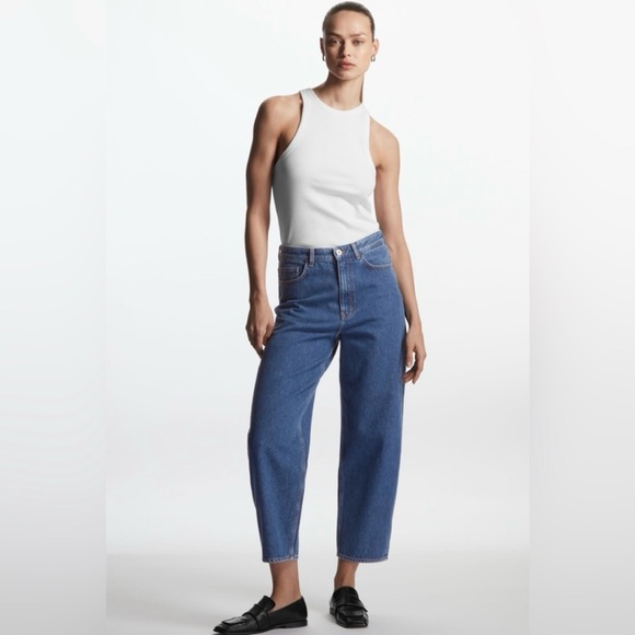 COS Tapered Jeans W27 Womens Blue High Rise Ankle Length Cotton - Picture 1 of 9
